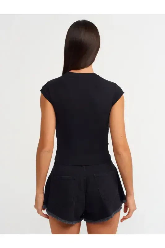 30899 Yonlari Büzgü Detayli Top-Qora-Qora - 2