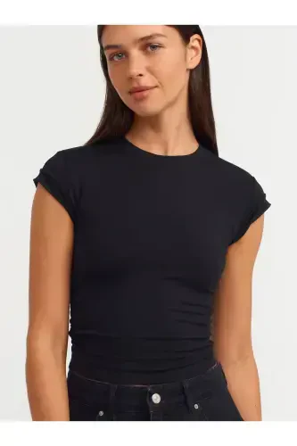 30899 Yonlari Büzgü Detayli Top-Qora-Qora - 4