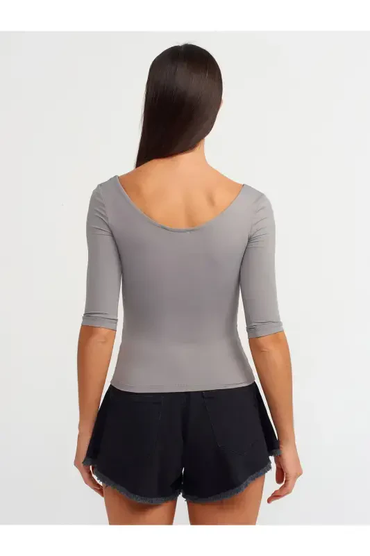 30900 Boat Neck Polyamide T-shirt-gray-Gray - 3