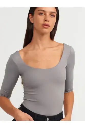 30900 Boat Neck Polyamide T-shirt-gray-Gray - 4