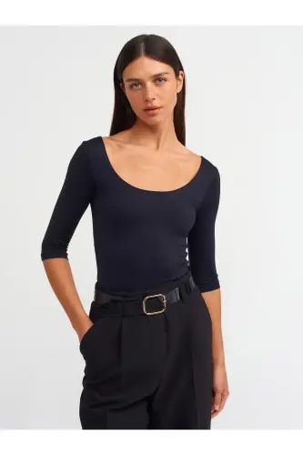 30900 Kayık Yaka Poliamid T-shirt-siyah-Siyah 