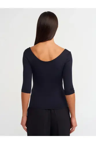 30900 Kayık Yaka Poliamid T-shirt-siyah-Siyah - DILVIN (1)