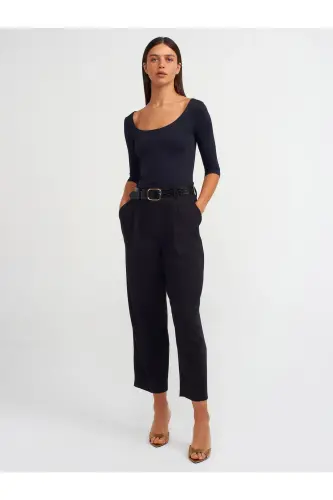 30900 Kayık Yaka Poliamid T-shirt-siyah-Siyah - 3