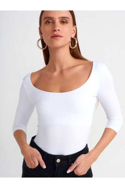 30900 Qayiq Yoqa Poliamid T-shirt - Oq - 15