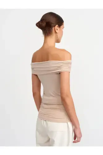 30902 Off-Shoulder Ruched Top-Beige-Beige - DILVIN (1)