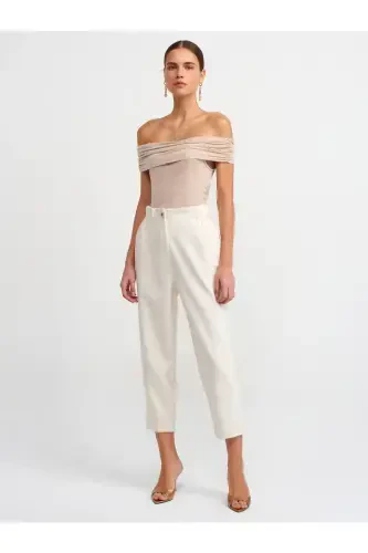 30902 Off-Shoulder Ruched Top-Beige-Beige - 3