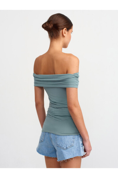 30902 Off-Shoulder Ruched Top - Green - DILVIN (1)