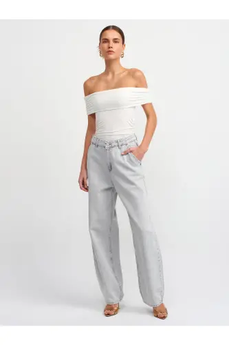 30902 Omuzları Açık Büzgülü Top-Ekru-Ekru - 4