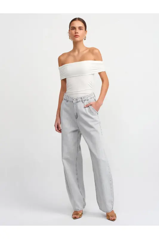 30902 Omuzları Açık Büzgülü Top-Ekru-Ekru - 4