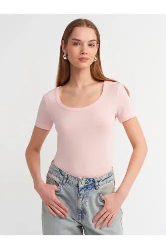 30903 Kısa Kollu T-shirt-Pudra-Pudra - 1