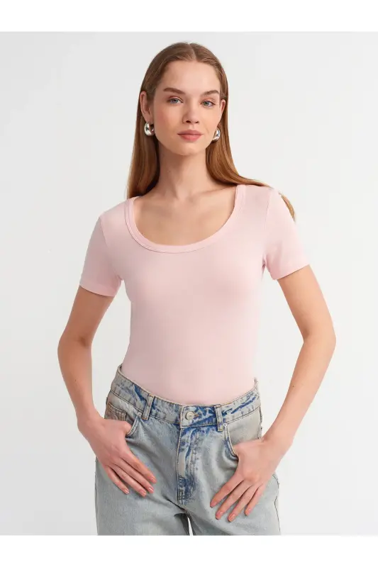 30903 Kısa Kollu T-shirt-Pudra-Pudra - 1