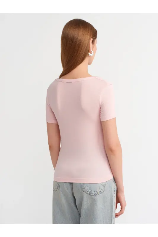 30903 Kısa Kollu T-shirt-Pudra-Pudra - 2