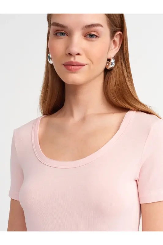 30903 Kısa Kollu T-shirt-Pudra-Pudra - 4