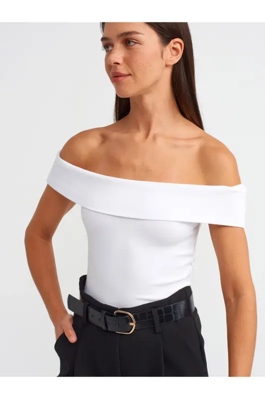 30926 Off-the-shoulder Top-white-White - 1