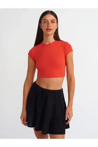 30936 Fitted Crop Top-D.Red-D.Red 