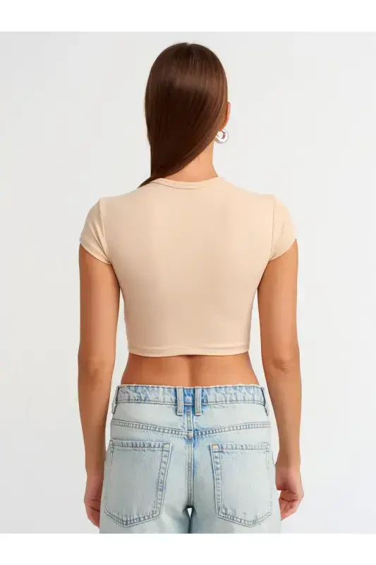 30936 Fitted Crop Top-Light Beige-Light Beige - 2