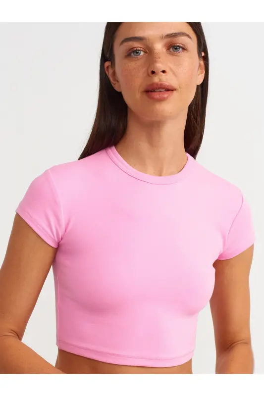 30936 Fitted Crop Top-Pink-Pink - 5