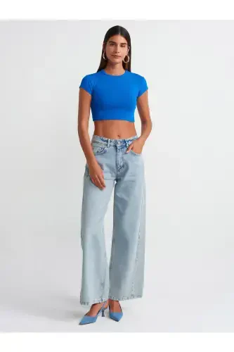 30936 Fitted Crop Top-Saxe-Saxe - 3