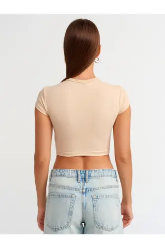 30936 Tana mos tushadigan Crop Top-Ochiq Bej-Ochiq Bej - DILVIN (1)