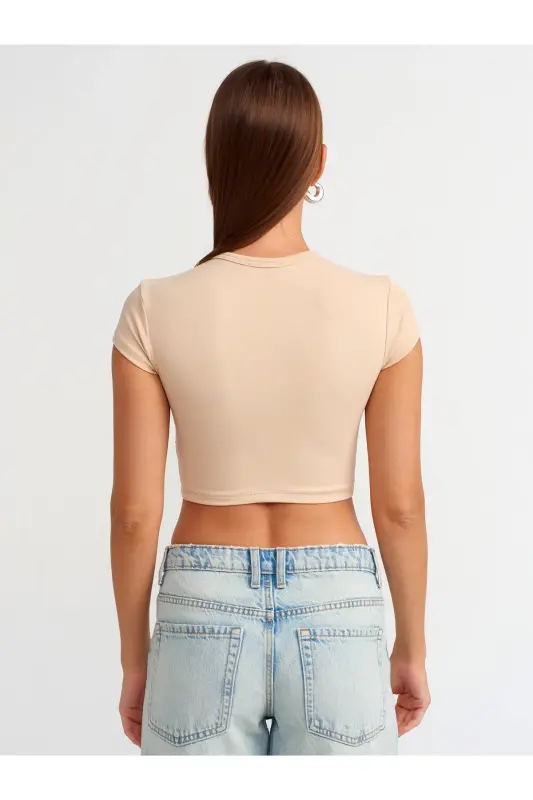 30936 Tana mos tushadigan Crop Top-Ochiq Bej-Ochiq Bej - 2