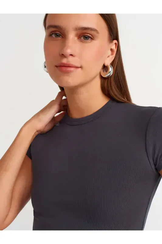 30936 Vücuda Oturan Crop Top-Antrasit-Antrasit - 1