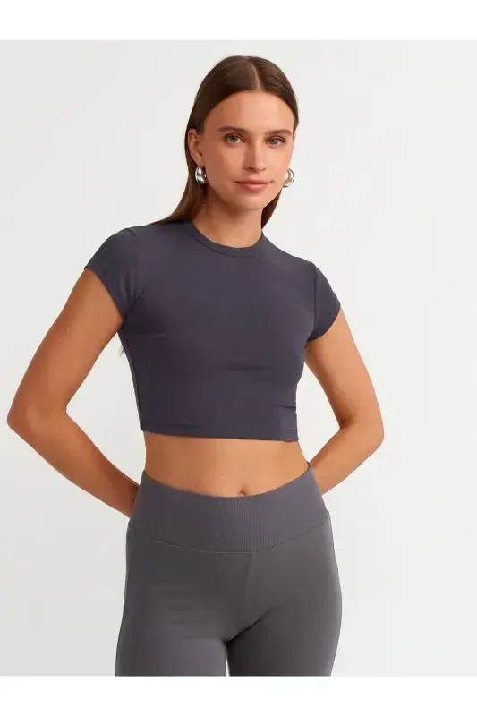 30936 Vücuda Oturan Crop Top-Antrasit-Antrasit - 2