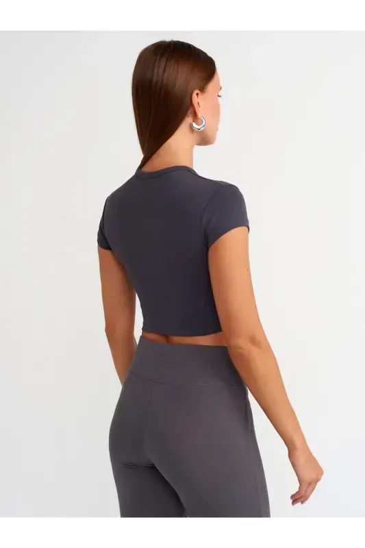 30936 Vücuda Oturan Crop Top-Antrasit-Antrasit - 3