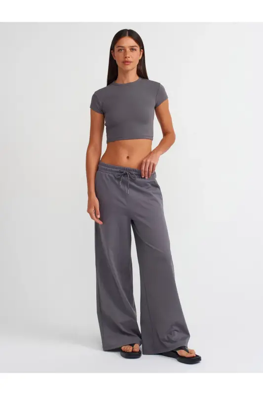 30936 Vücuda Oturan Crop Top-Füme-Füme - 3