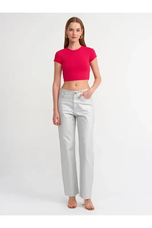 30936 Vücuda Oturan Crop Top-Fuşya-Fuşya - 2