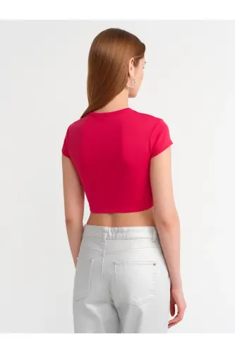 30936 Vücuda Oturan Crop Top-Fuşya-Fuşya - 3