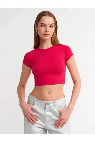 30936 Vücuda Oturan Crop Top-Fuşya-Fuşya - 4