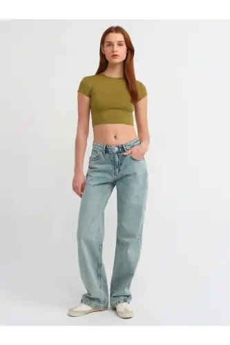30936 Vücuda Oturan Crop Top-Haki-Haki 