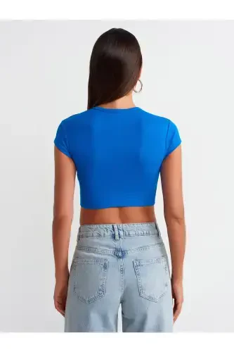 30936 Vücuda Oturan Crop Top-Saks-Saks - DILVIN (1)