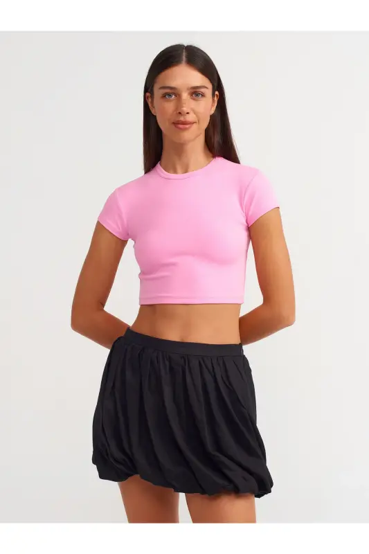 30936 Vujudga O‘tirgan Crop Top-Pushti-Pushti - 1