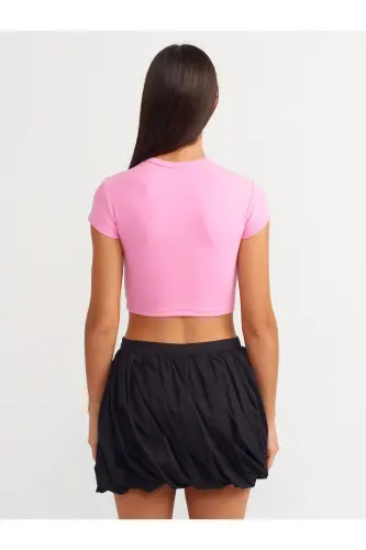 30936 Vujudga O‘tirgan Crop Top-Pushti-Pushti - 3