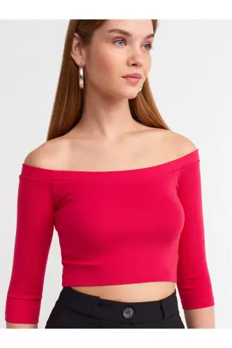 30937 Off-Shoulder Top-Fuchsia-Fuchsia 