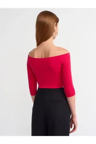30937 Off-Shoulder Top-Fuchsia-Fuchsia - 2