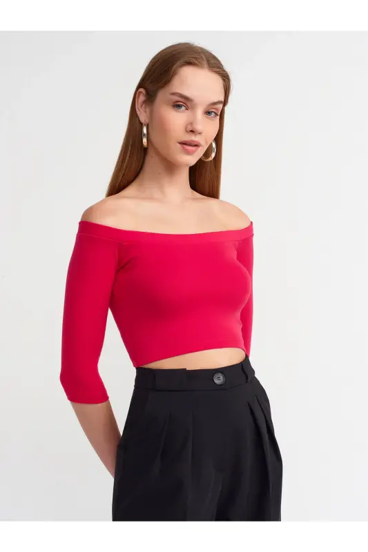 30937 Off-Shoulder Top-Fuchsia-Fuchsia - 4