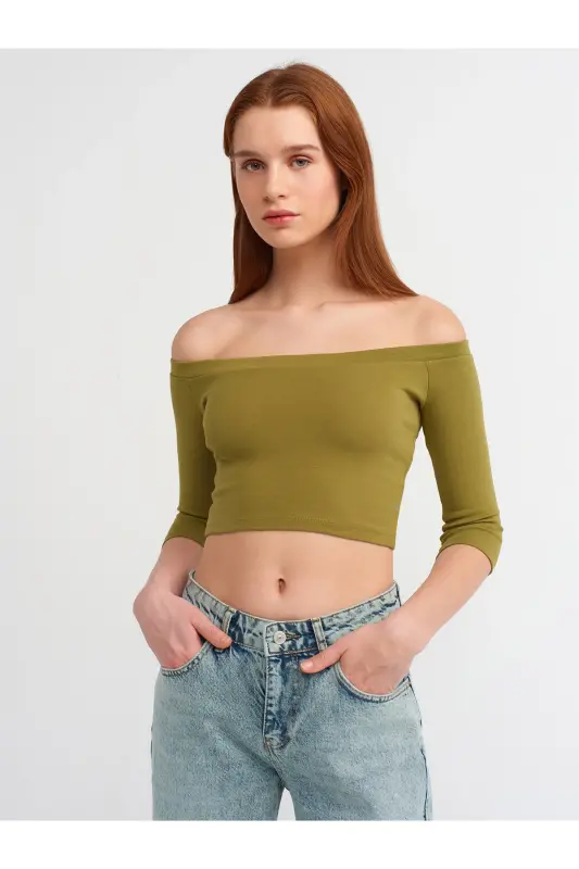 30937 Off-Shoulder Top-Khaki-Khaki - 1