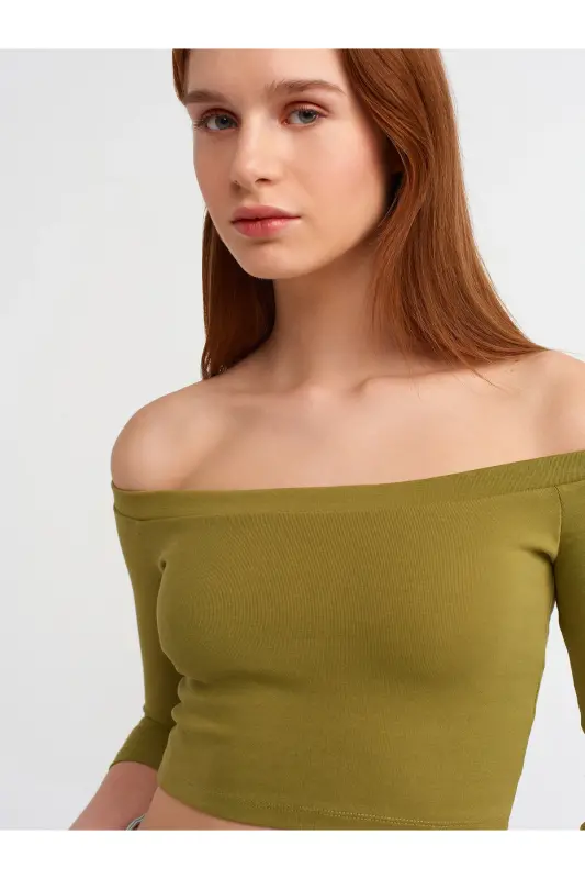 30937 Off-Shoulder Top-Khaki-Khaki - 4