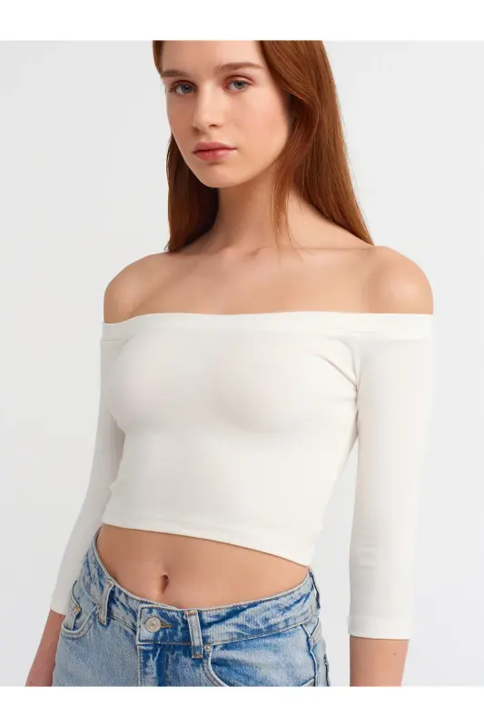 30937 Omuzları Açık Top-Ekru-Ekru - 4