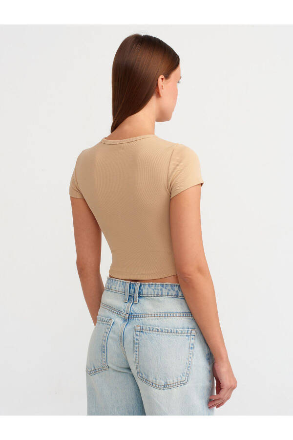 30938 Button Detail Crop Top - Beige - 14