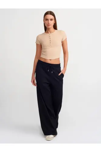 30938 Düğme Detaylı Crop Top-Açık Bej-Açık Bej - 3