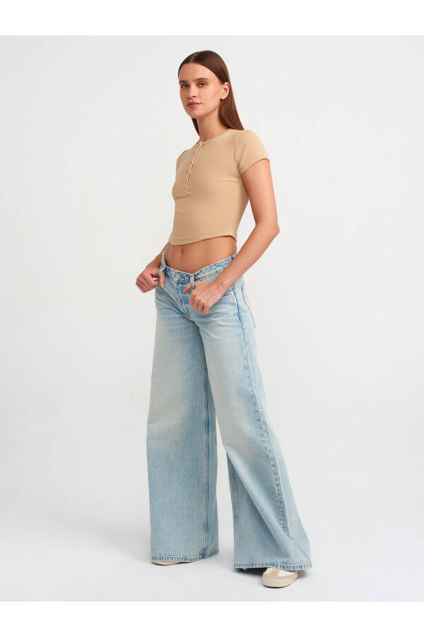 30938 Düğme Detaylı Crop Top-Bej - Bej - 16