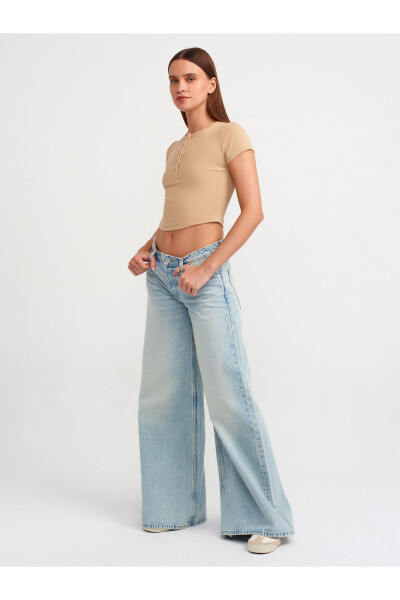 30938 Düğme Detaylı Crop Top-Bej - Bej - 12