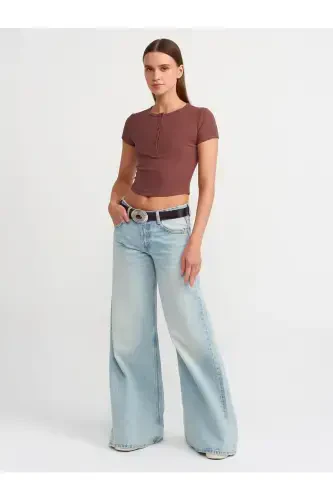 30938 Tugmacha detallari bilan qisqa top - Qahva - Qahva - 1