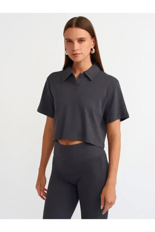 30961 Polo Collar Cotton T-shirt-anthracite-Anthracite - 1