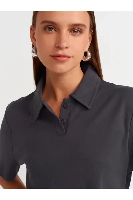 30961 Polo Collar Cotton T-shirt-anthracite-Anthracite - 3