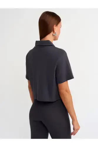 30961 Polo Yaka Pamuklu T-shirt-antrasit-Antrasit - DILVIN (1)