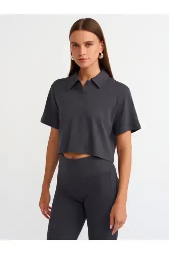 30961 Polo Yaka Pamuklu T-shirt-antrasit-Antrasit - 1
